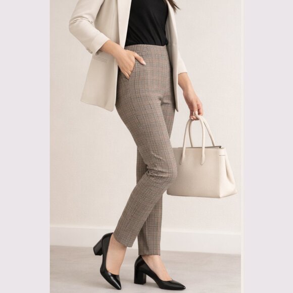 Ricki’s Plaid Pants Women’s Small Brown Slim Fit Work Pants High Rise Office Car - Picture 3 of 15